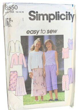 Simplicity Girls Jacket Top Skirt Pant Sewing Pattern Size 12 14 16 8550 - Uncut